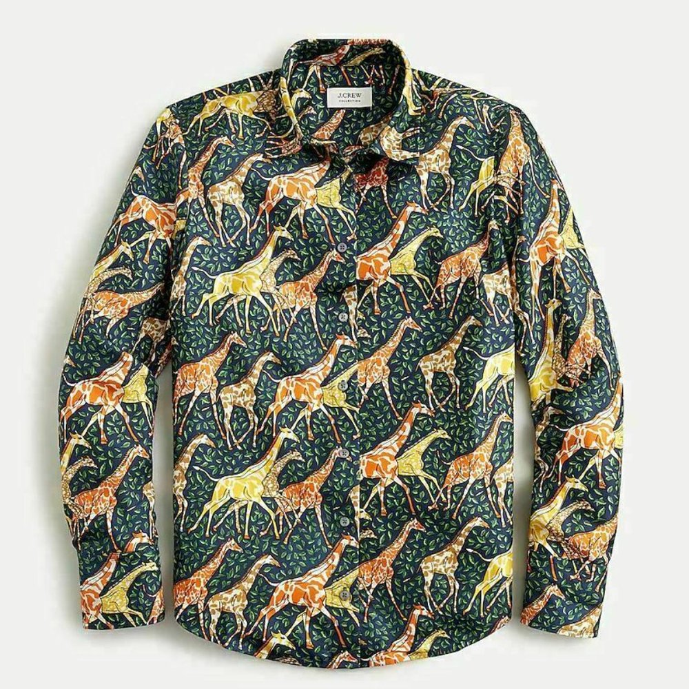 J.Crew Collection Silk Twill Shirt Safari Giraffes - Picture 4 of 4